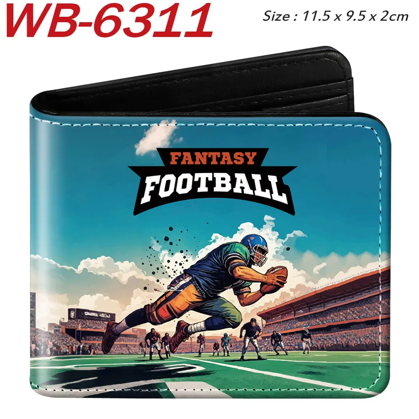 Sports Bi-Fold Wallet for Students – Football, Basketball & Rugby Leather Card Holder with Coin Pocket, Ideal Sports Gift for Teen Boys